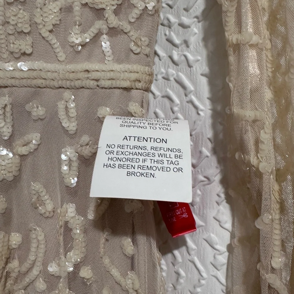 Nude Sequined Illusion Tiered High Neck Long Sleeve Midi Dress Size 6 - Picture 7 of 15